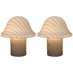 Pair of Large Murano Glass Mushroom Lamps by Vistosi, 1960s