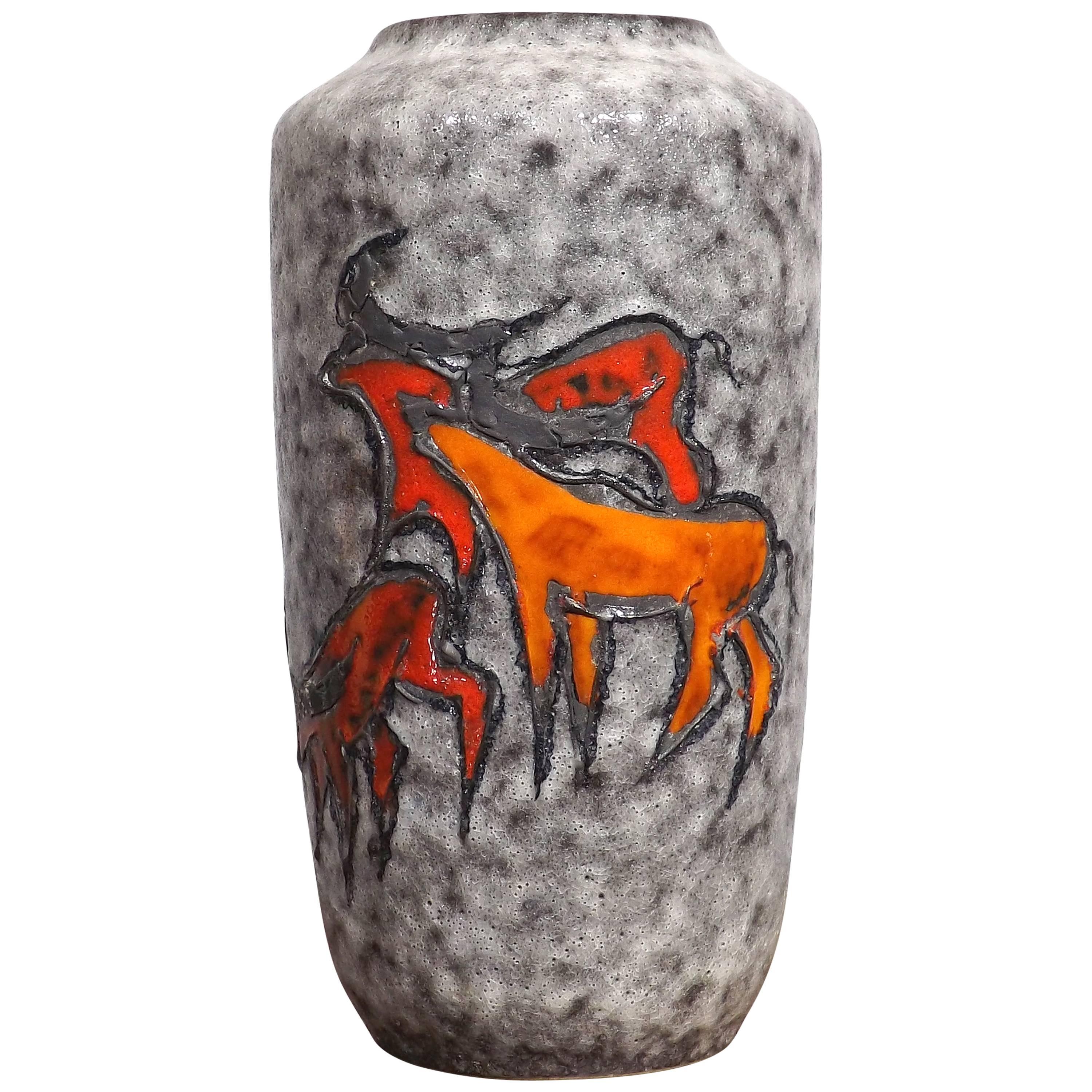 Scheurich West Germany Midcentury Lava Vase with Animals For Sale