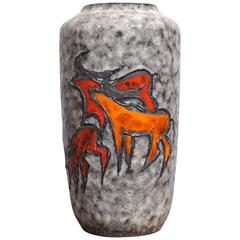 Scheurich West Germany Midcentury Lava Vase with Animals