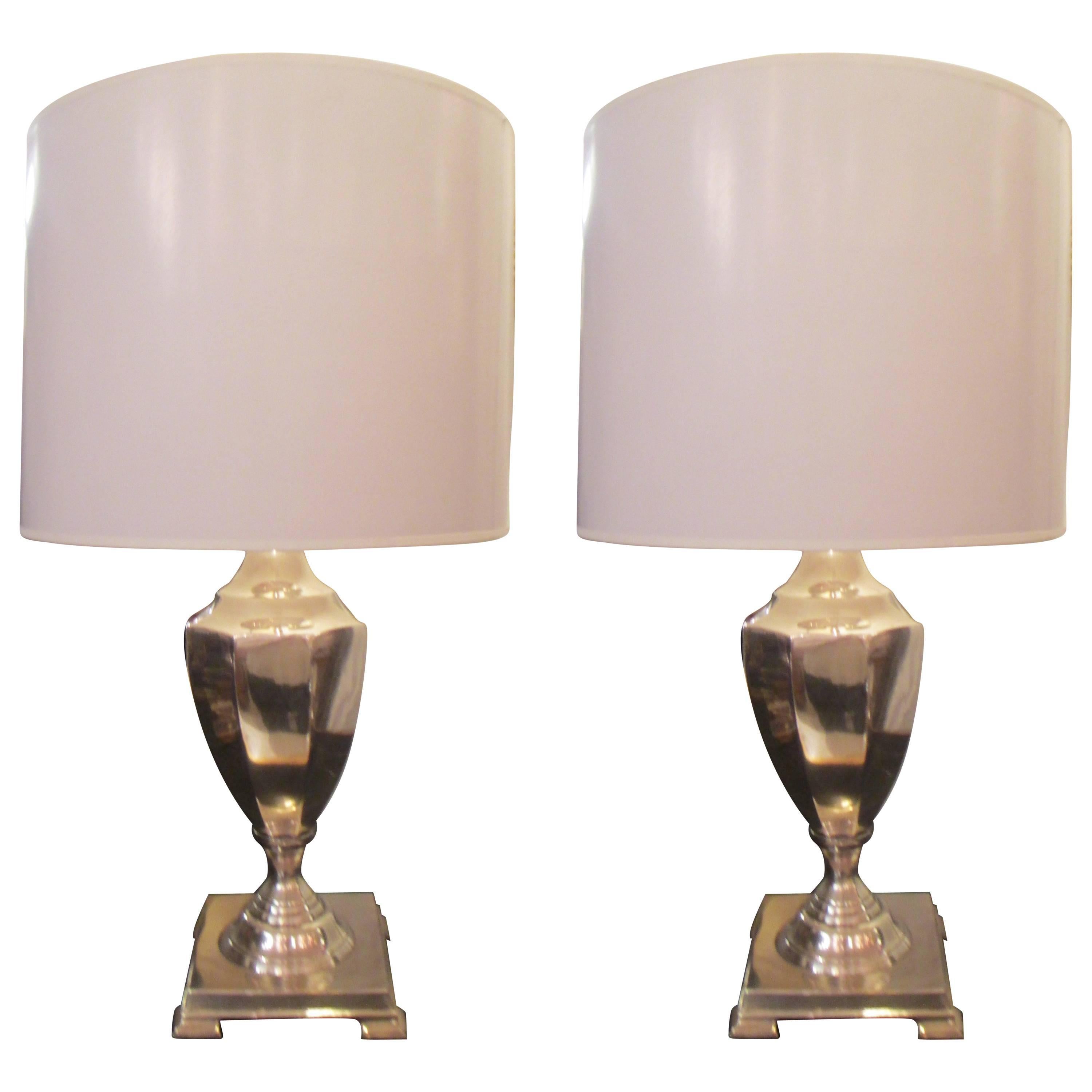 Pair of Classical Chrome-Plated Urn Lamps