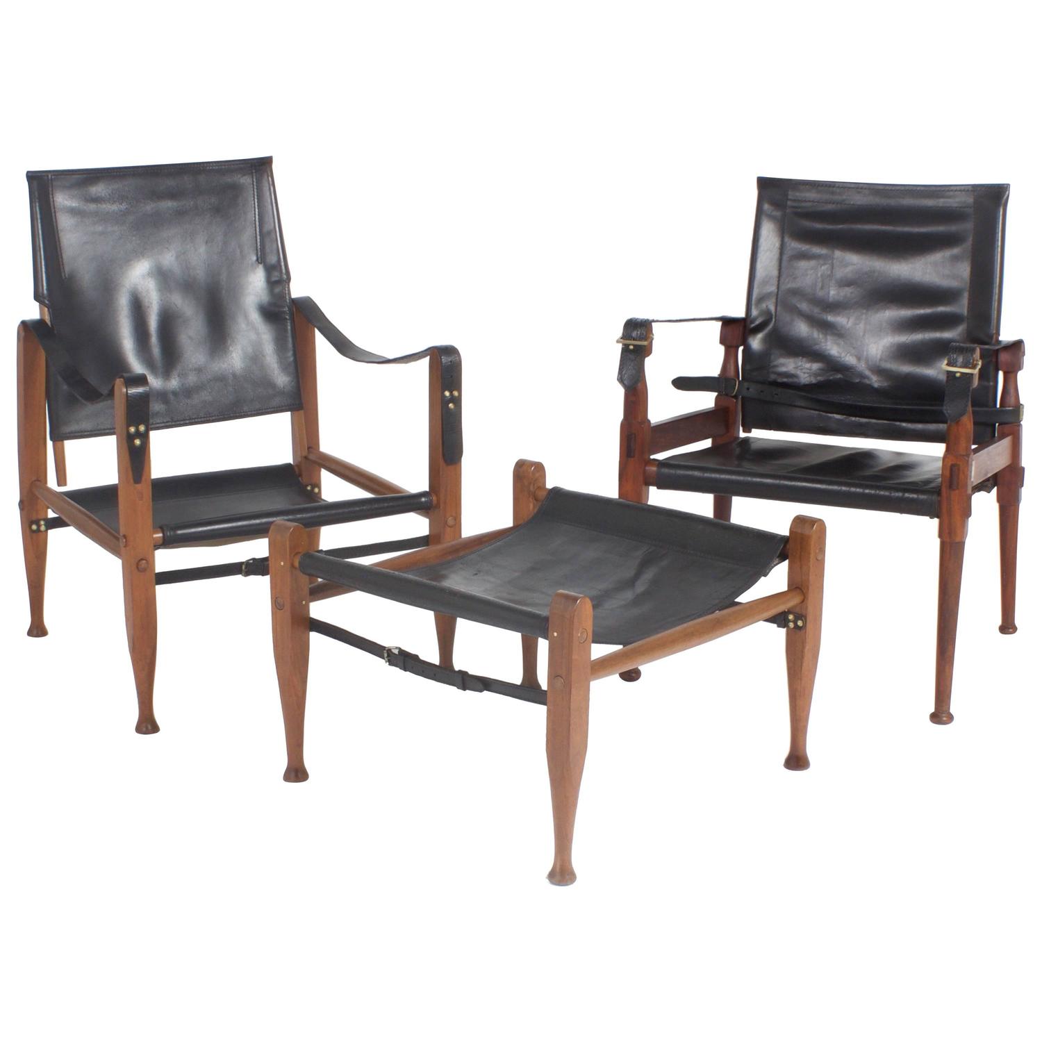 Peshawar Campaign or Safari Chairs and Ottoman For Sale at 1stdibs