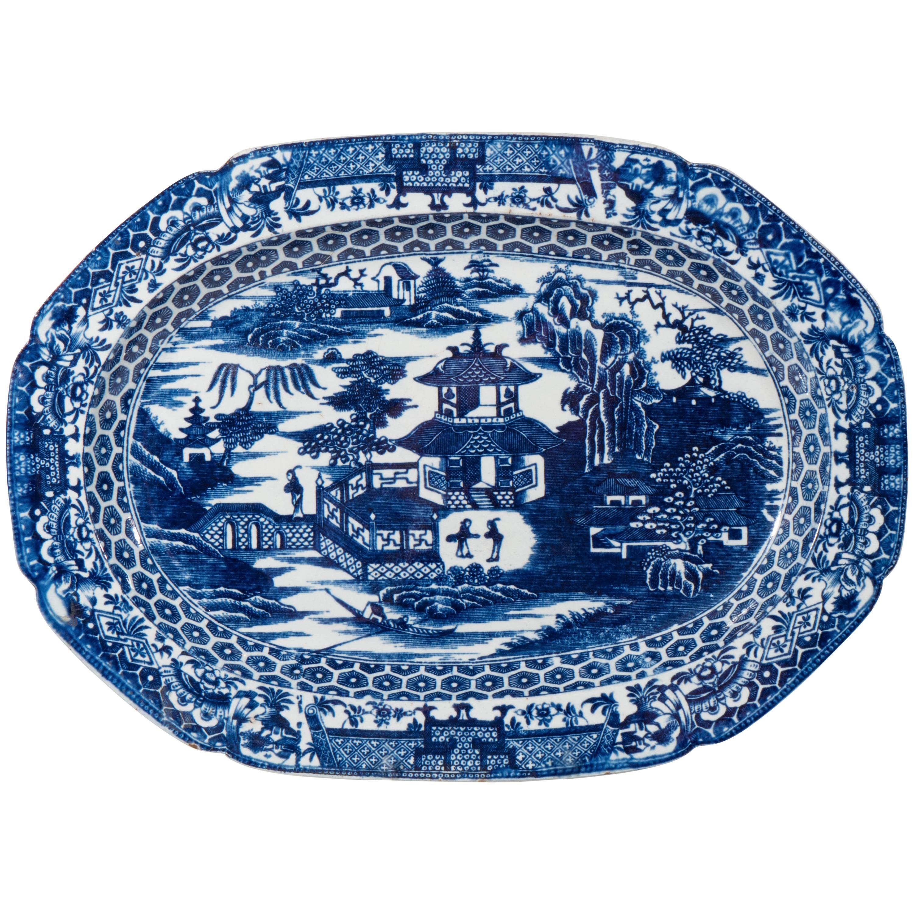 Late 18th Century English Blue and White Platter with the "Willow" Pattern