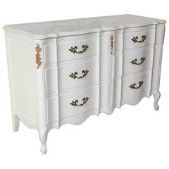 Vintage White and Gilt Paint Decorated Double Commode