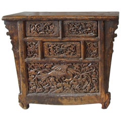 Antique Chinese Hand-Carved Elmwood Coffer, Early 20th Century