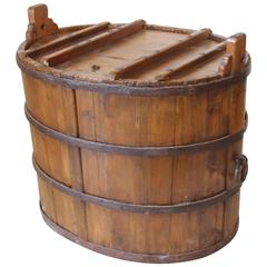 Large Antique Chinese Water Tub with Hand-Forged Iron, circa 1870 11
