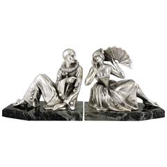 Luc, a Pair of French Art Deco Pierrot Bookends, 1930