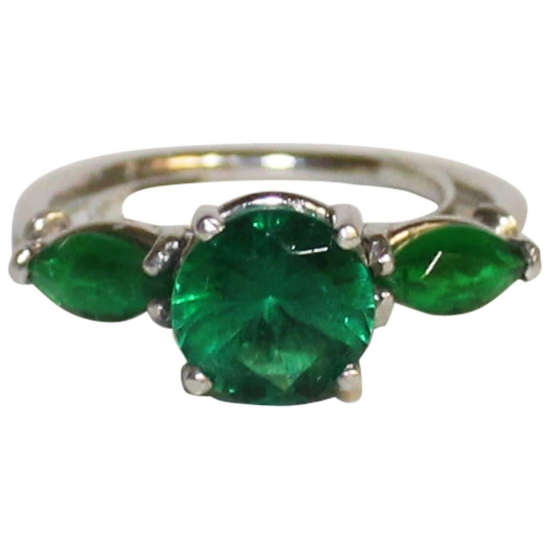 Ladies Platinum Ring Set with Synthetic Emeralds