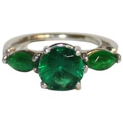 Ladies Platinum Ring Set with Synthetic Emeralds