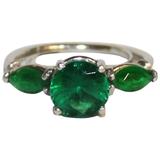 Ladies Platinum Ring Set with Synthetic Emeralds