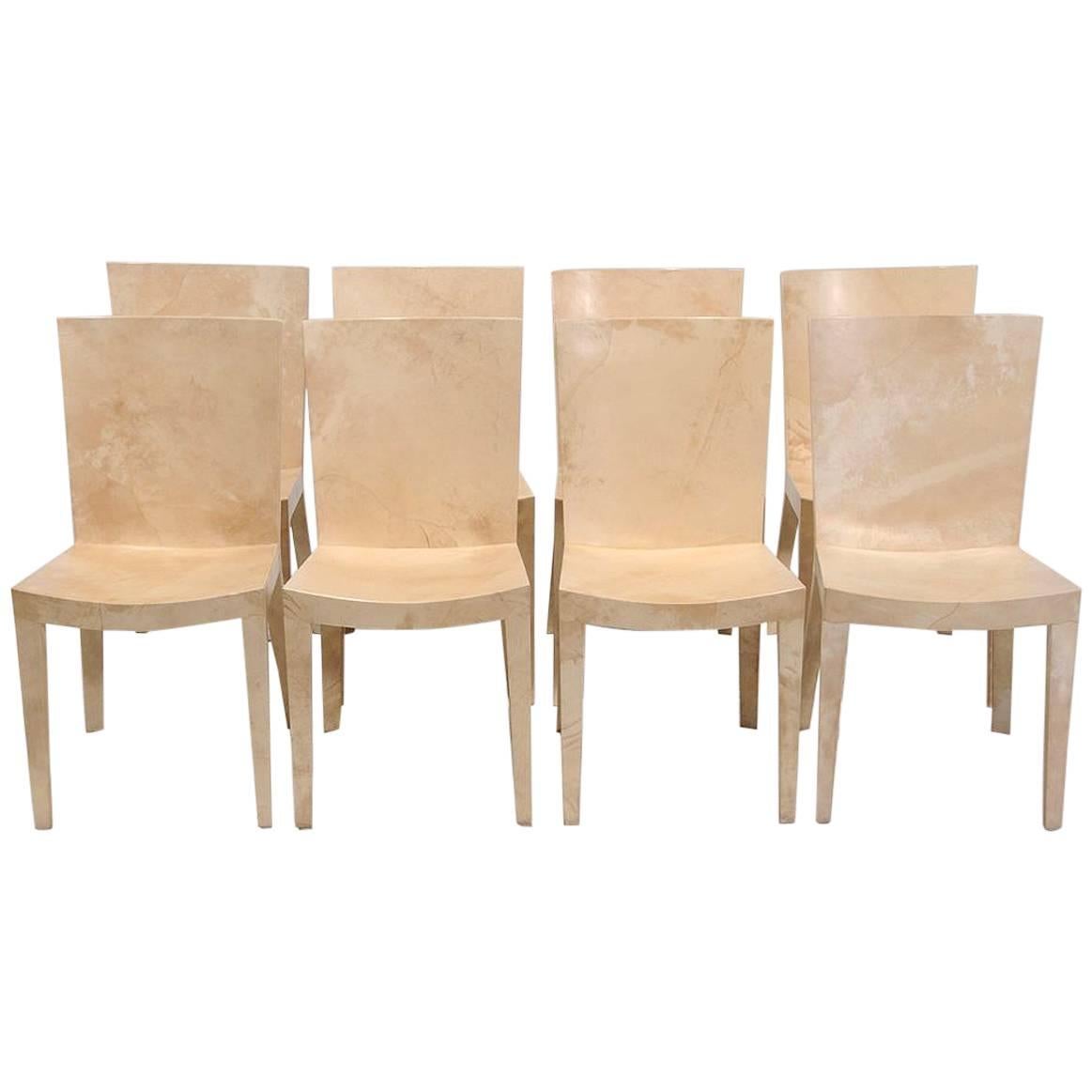 Set of JMF Lacquered Goatskin Chairs by Karl Springer