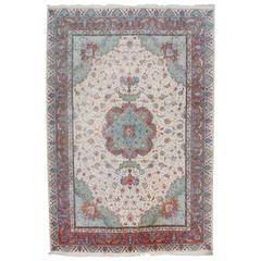 Vintage Silk and Wool Tabriz Oriental Rug, Very Finely Woven