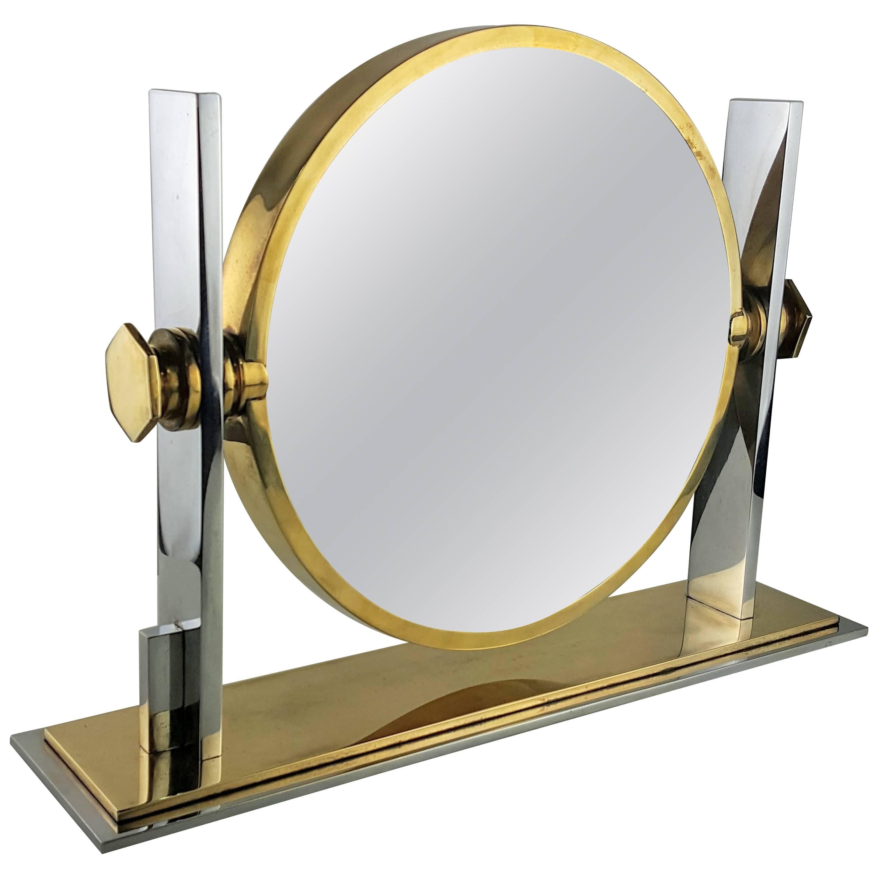 Gorgeous Two-Sided Vanity Mirror in Chrome and Brass by Karl Springer, 1970s