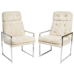 Pair of Milo Baughman Style Chrome Armchairs