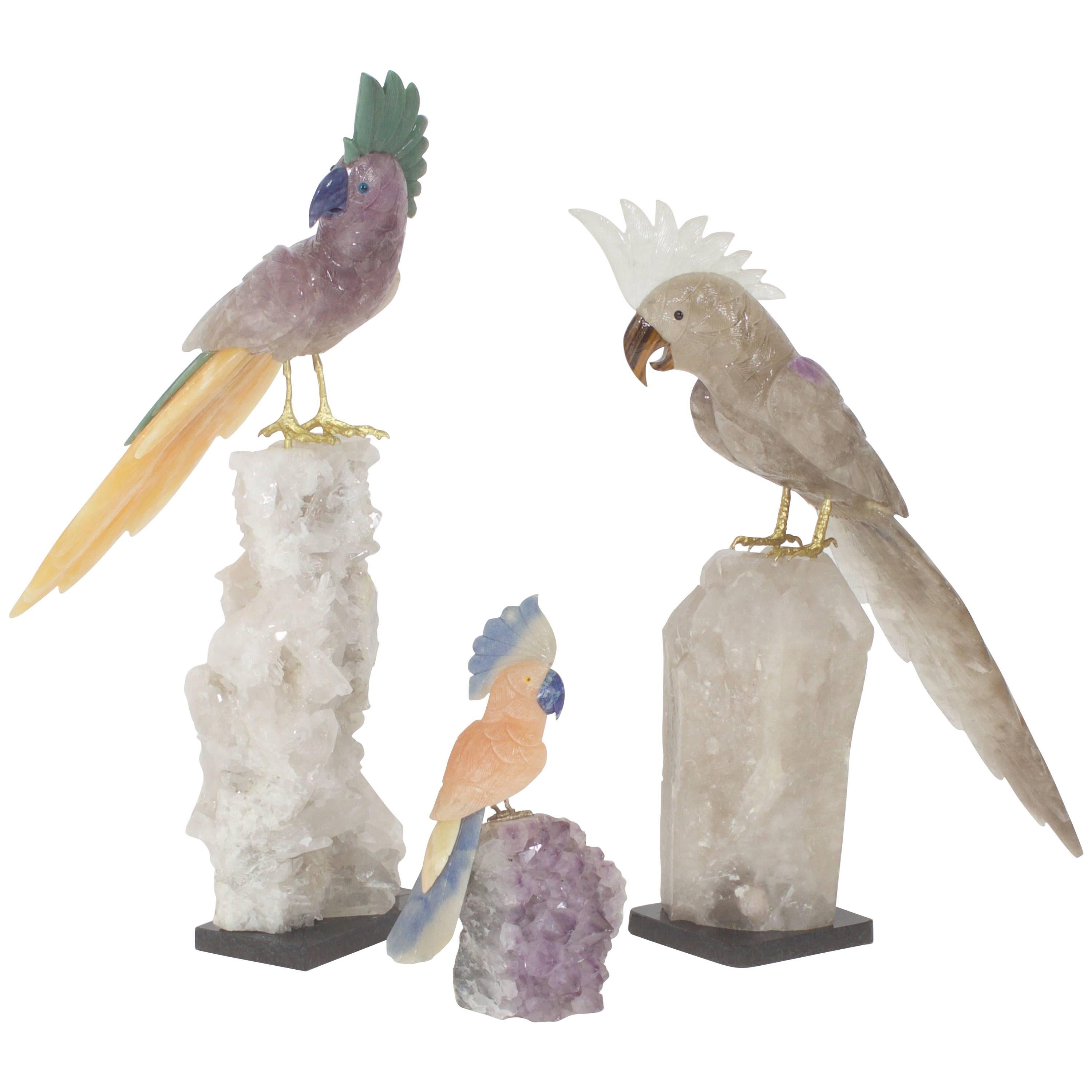 Two Huge Hardstone Carved Parrots and a Friend, Available Individually ...