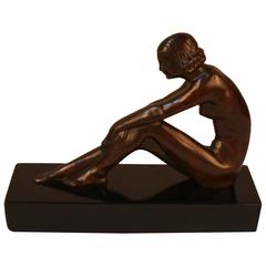 French Art Deco Bronze Seated Nude Sculpture