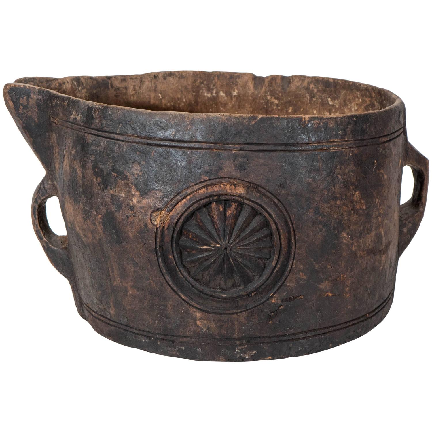 Primitive Bucket Carved from Solid Piece of Wood at 1stdibs