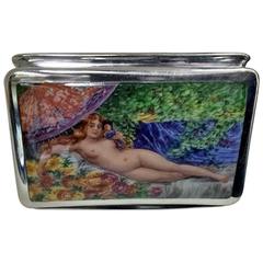 Enamel and Silver Erotic Nude Box, Continental, circa 1920