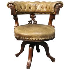 Office Chair in Mahogany and Original Patinated Leather, circa 1880