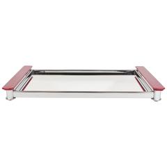 Art Deco Machine Age Bar Tray with Red Lacquered Handles 12