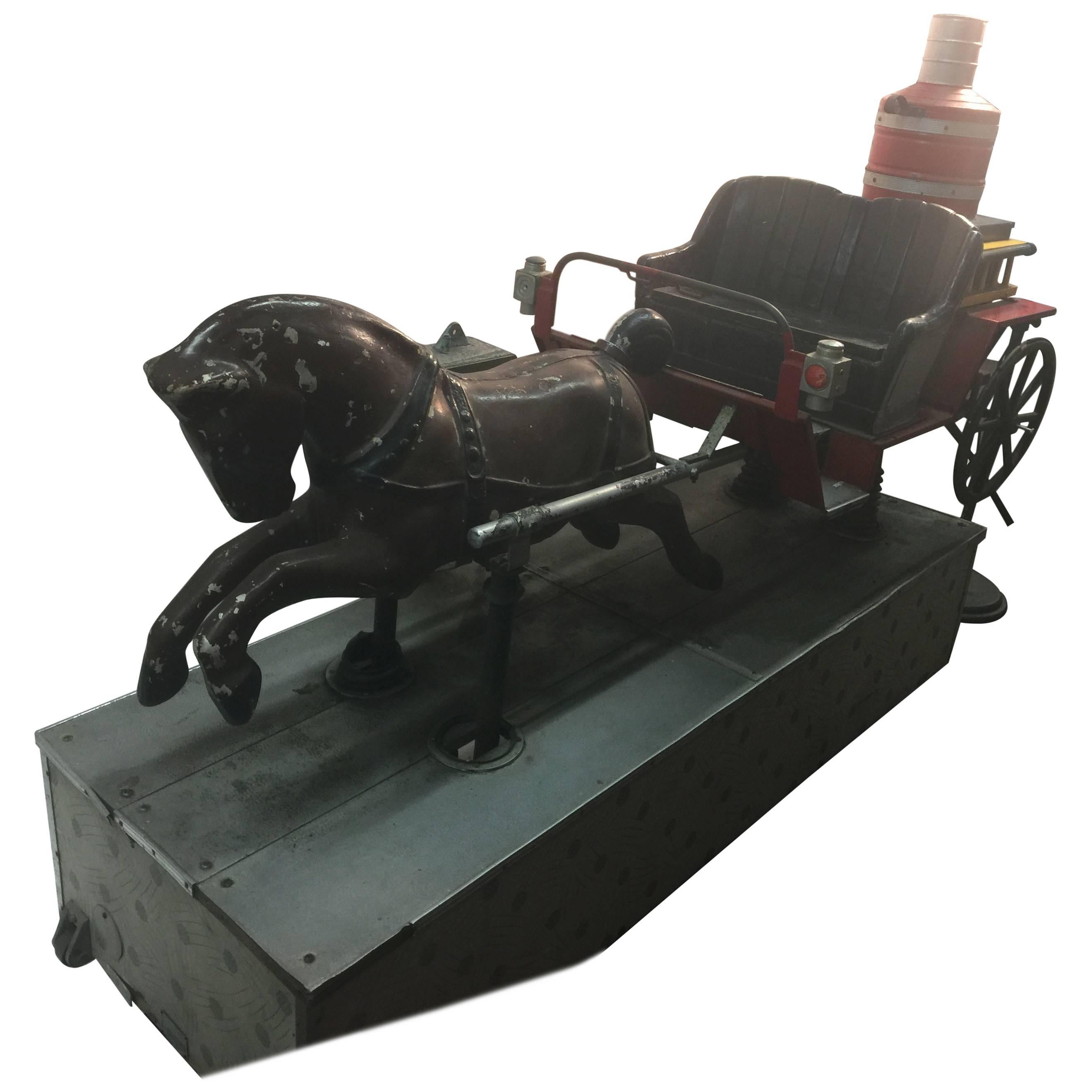 Mid-Century Horse with Old Fashioned Fire Fighters Buggy Ride For Sale