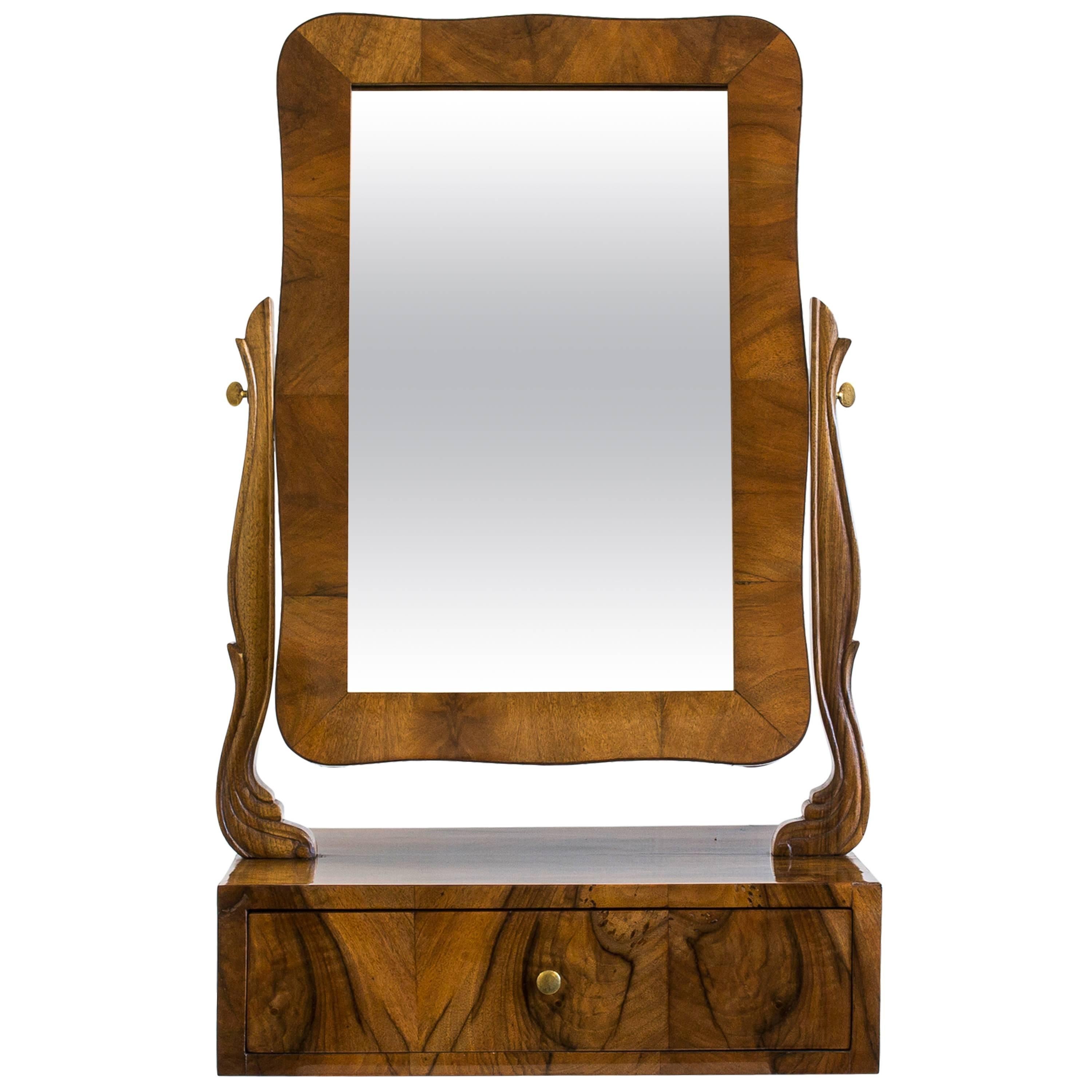 Elegant Walnut Biedermeier Vanity Mirror, circa 1840