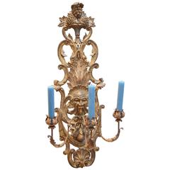 Wall Light in Gilded Wood with Three Wrought Iron Candleholders 10