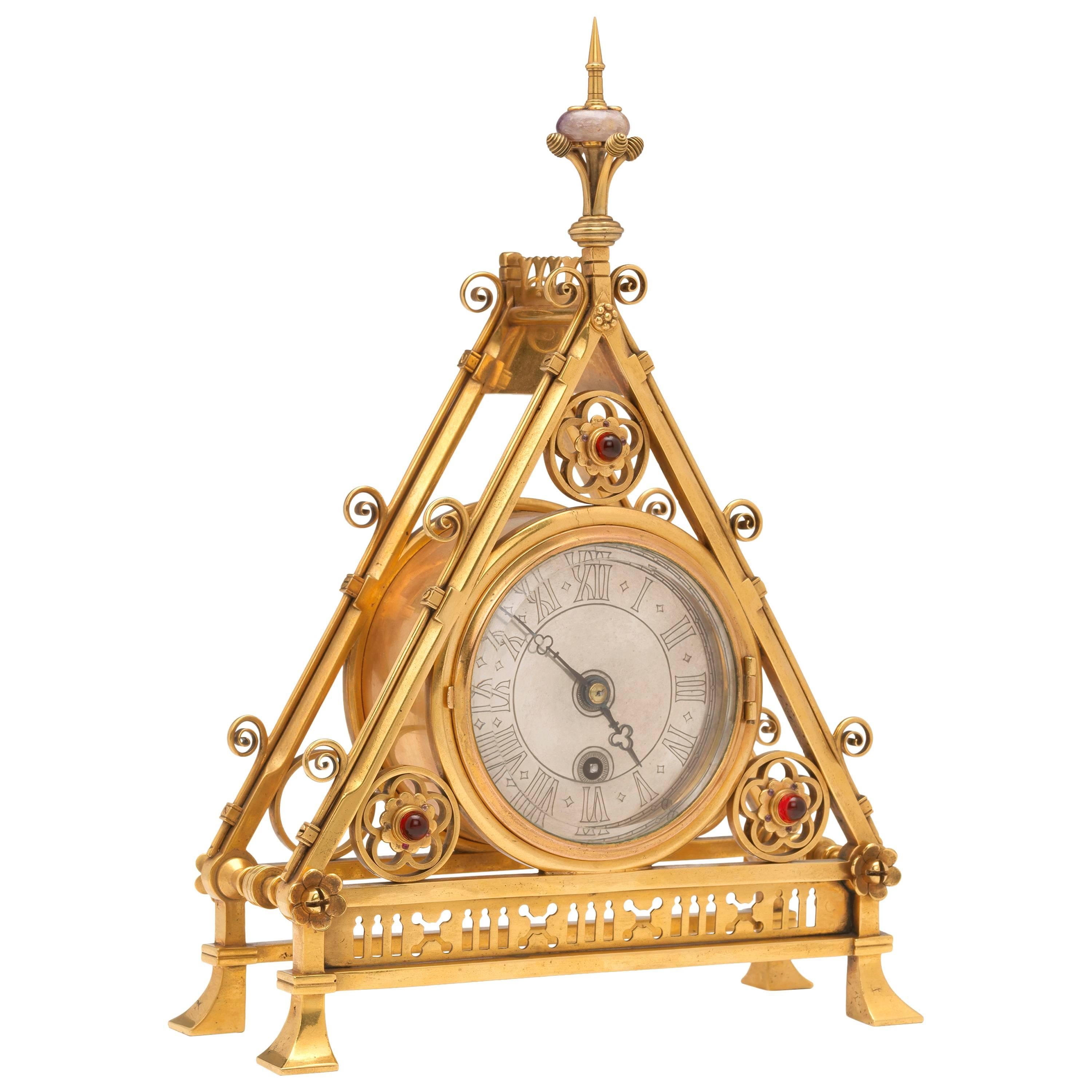 Gilt Brass Clock Designed by Bruce J. Talbert, England, circa 1875 For Sale