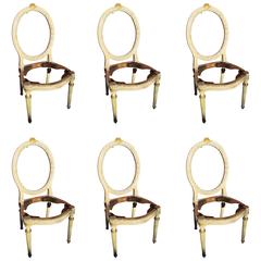 Set of Six Well-Provenance Louis XVI White Lacqueŕ Painted Boudoir Chairs