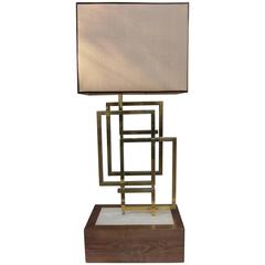 Romeo Rega Gilded Brass, Marble and Wood Base Lamp, Italy, 1960
