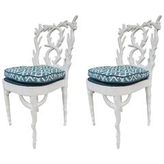 Pair of Carved and Painted Chairs Attributed to Serge Roche, France, 1950