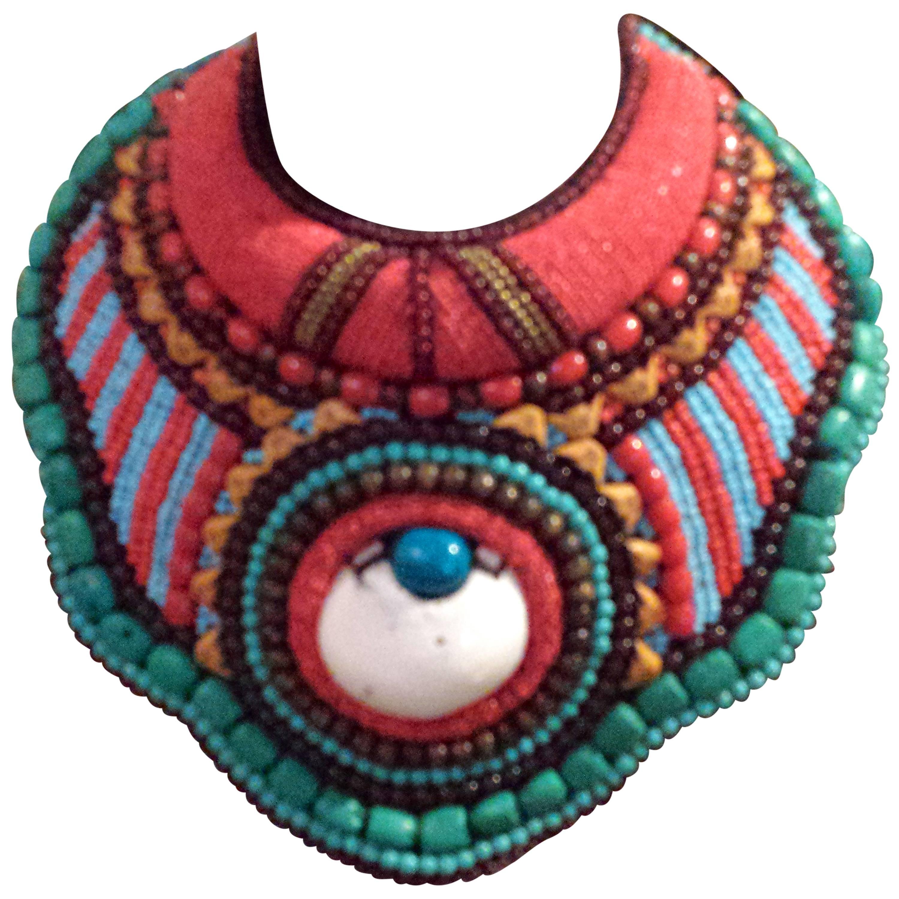 Vintage Statement Beaded Collar Necklace For Sale