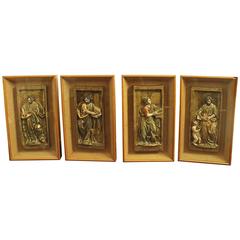 Four Evangelists on Polychromed Wood, 17th Century