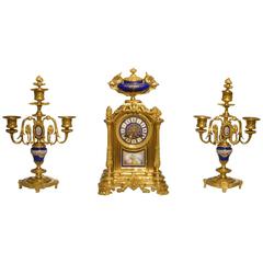 A 19th Century gilt bronze antique clock garniture