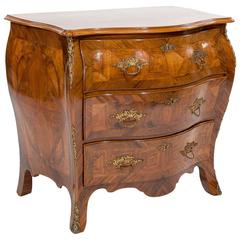 Antique 19th C Swedish Bombe Walnut Chest of Drawers