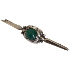 Antique Georg Jensen Sterling Silver Brooch with Green Agate