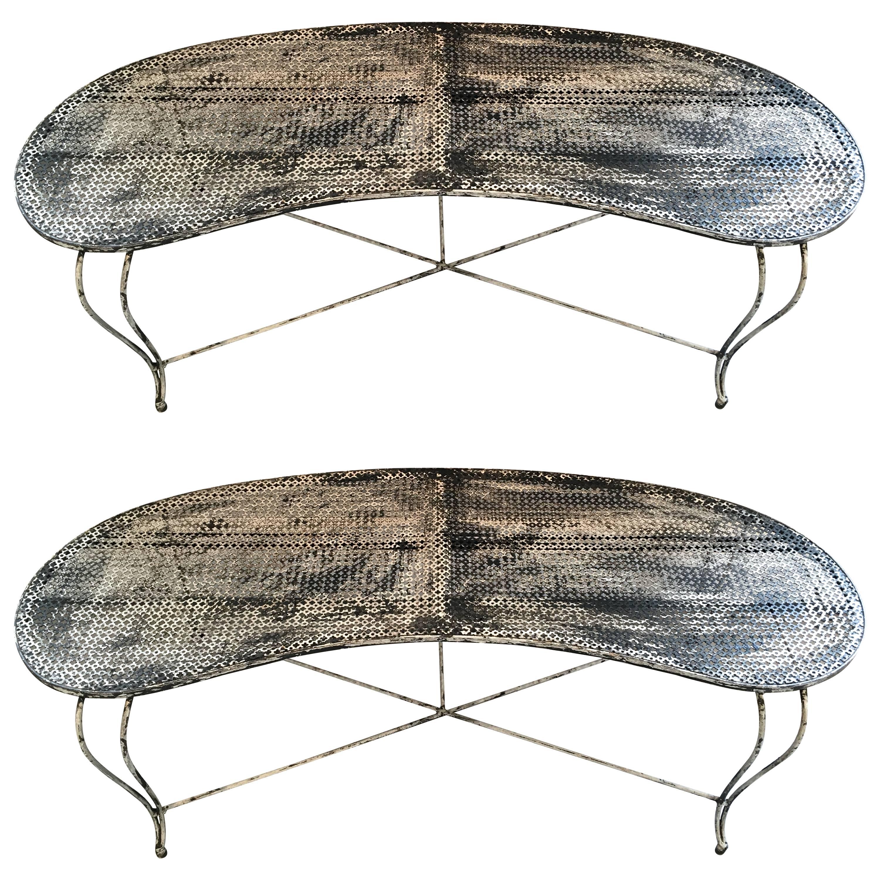 Two Pairs of Mid-Century Modern Curved Steel Benches