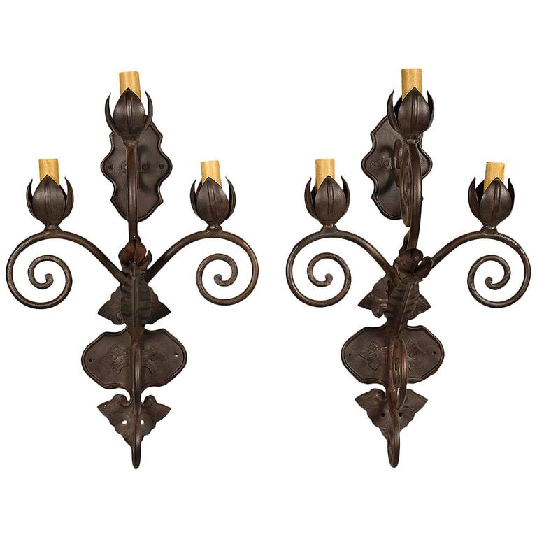 Pair of Vintage Iron Wall Sconces at 1stdibs