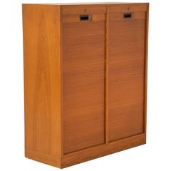 Used Danish Modern Lockable Tambour Storage Cabinet