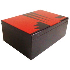 French Art Deco Geometric Red & Black Enameled, Metal & Cedar Lined Cheroot Box