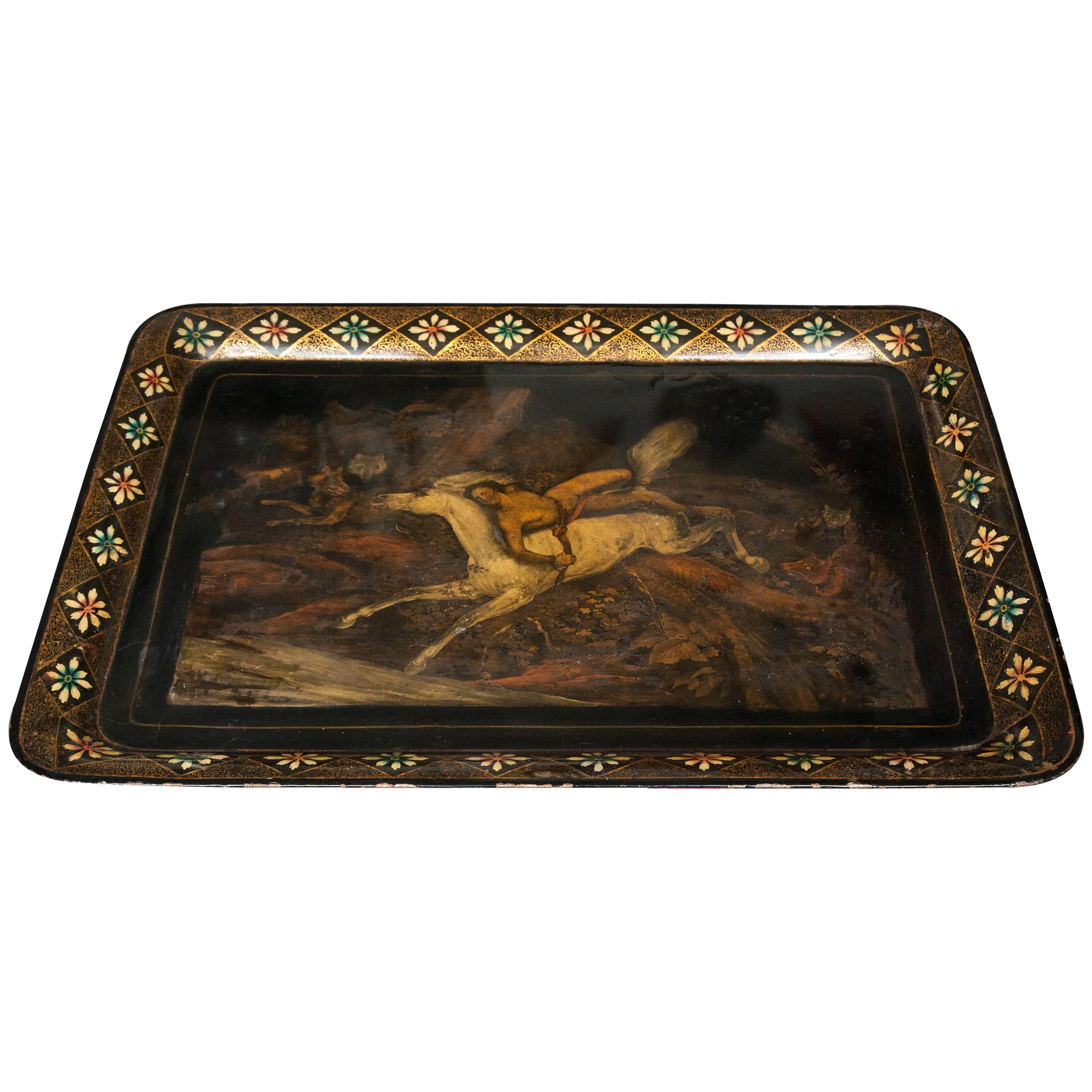 19th Century Hand-Painted Tray in Metal Horace Emile Jean Vernet