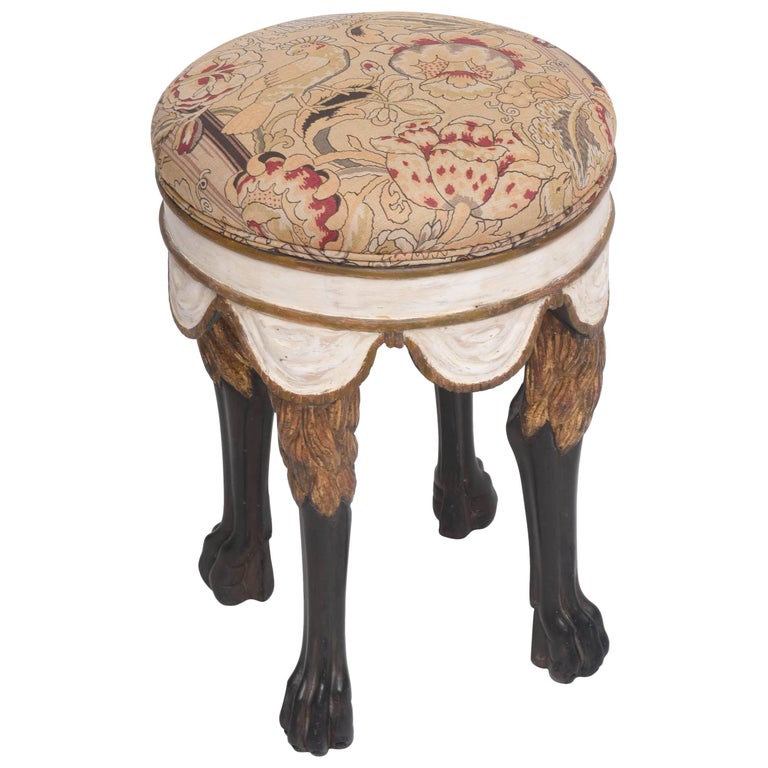 Hollywood Regency Style, NeoClassic Stool with Lion Paws, Italian
