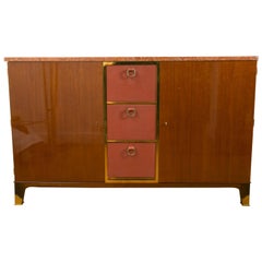 Rare mahogany and leather Sideboard cabinet, 1958, by P.Dupré-Lafon, France.