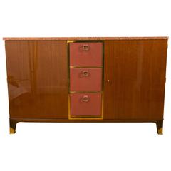 Rare mahogany and leather Sideboard cabinet, 1958, by P.Dupré-Lafon, France.