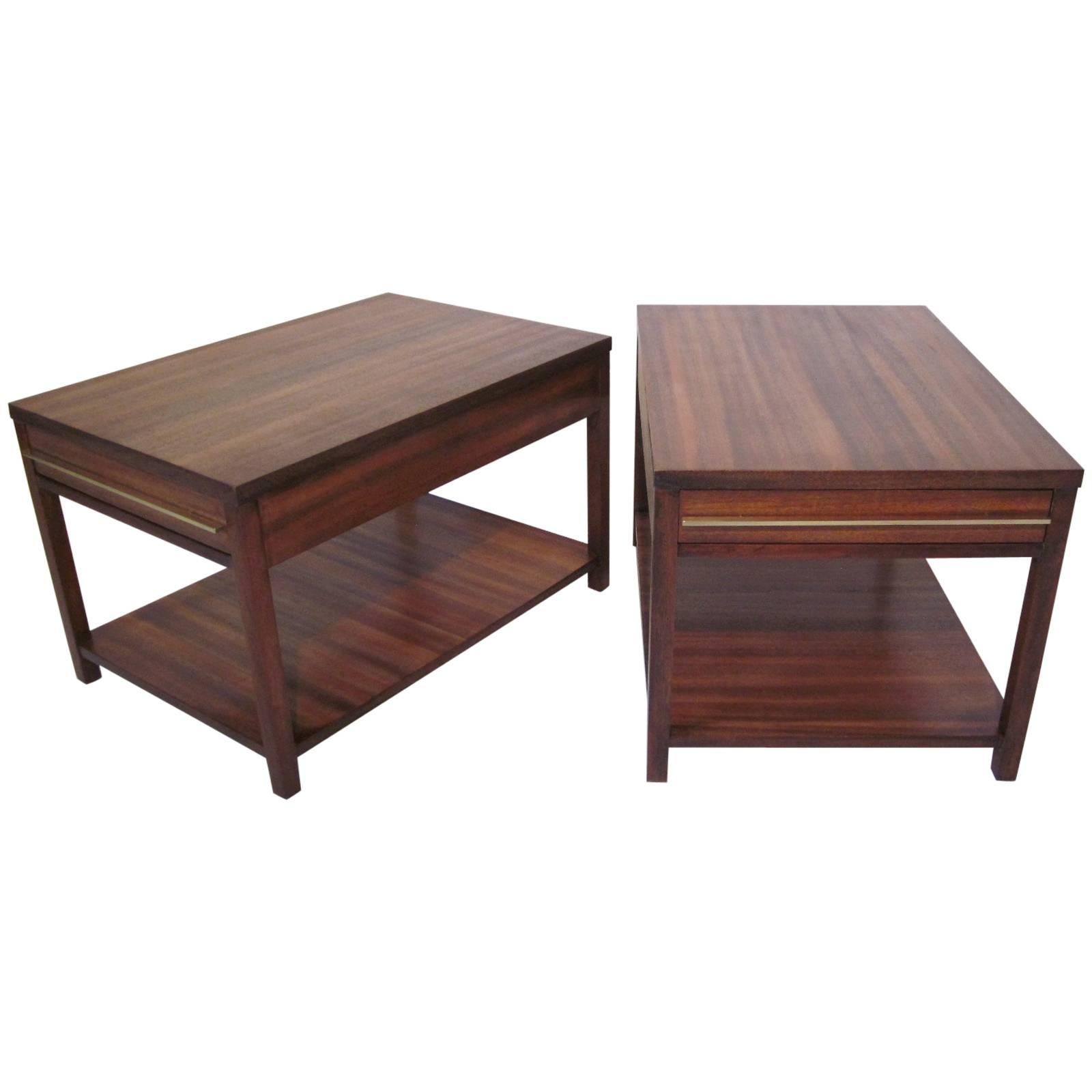 Brass and Indonesian Mahogany End Tables or Nightstands