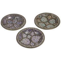 Set of Three Ceramic Decorative Plates from Fez Morocco