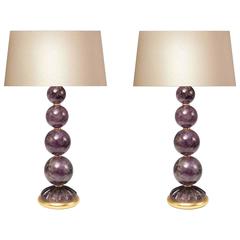 Pair of Globe Form Amethyst Rock Crystal Quartz Lamps