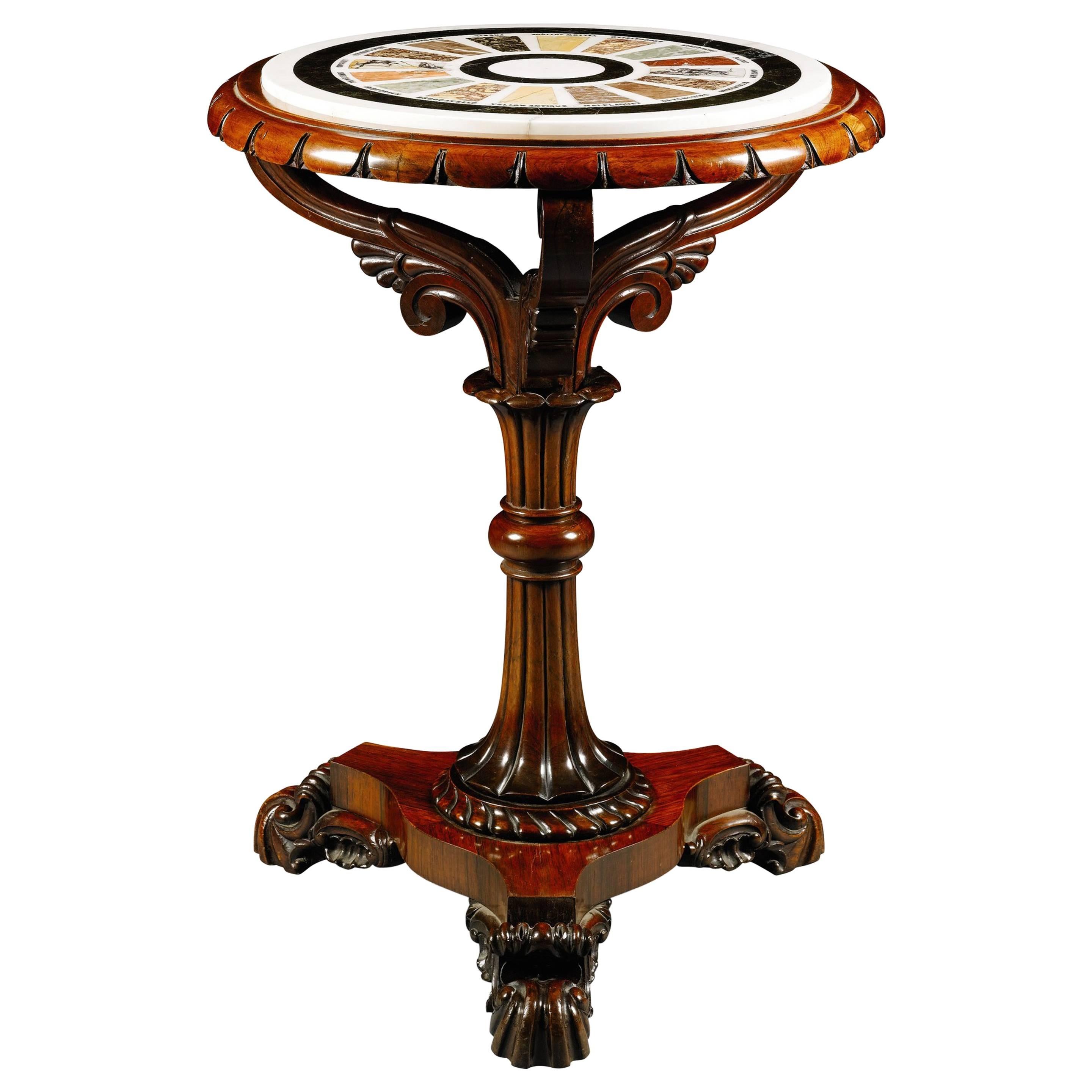 Table d'appoint Regency en acajou et bois de rose avec un marbre spécimen encastré