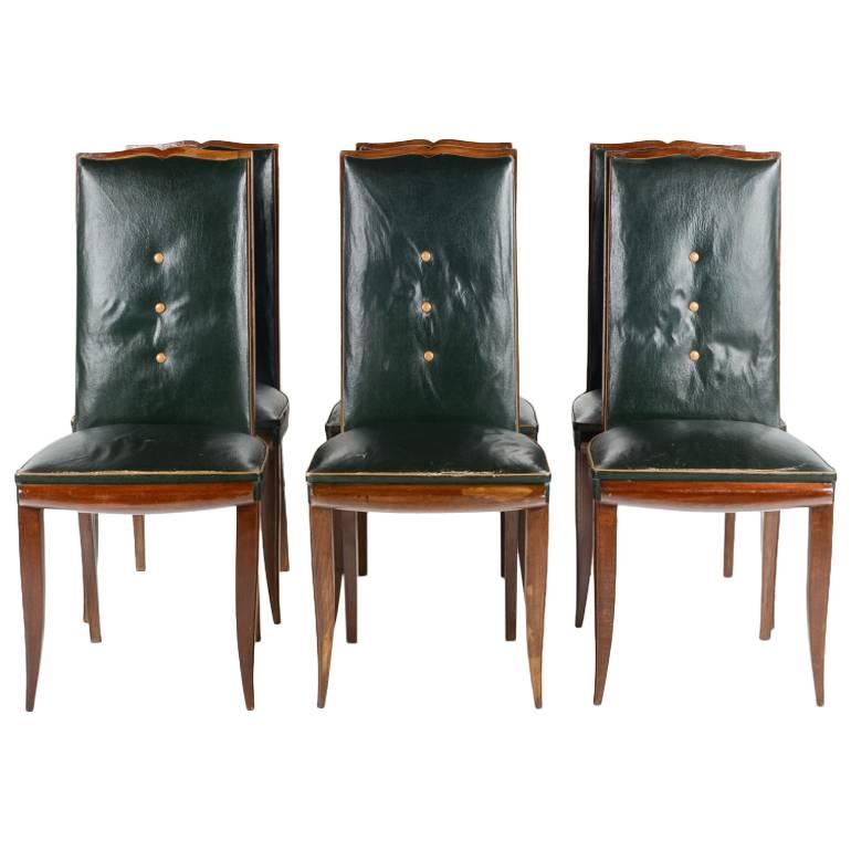 Set of Six French Art Deco Dining Chairs Circa 1930