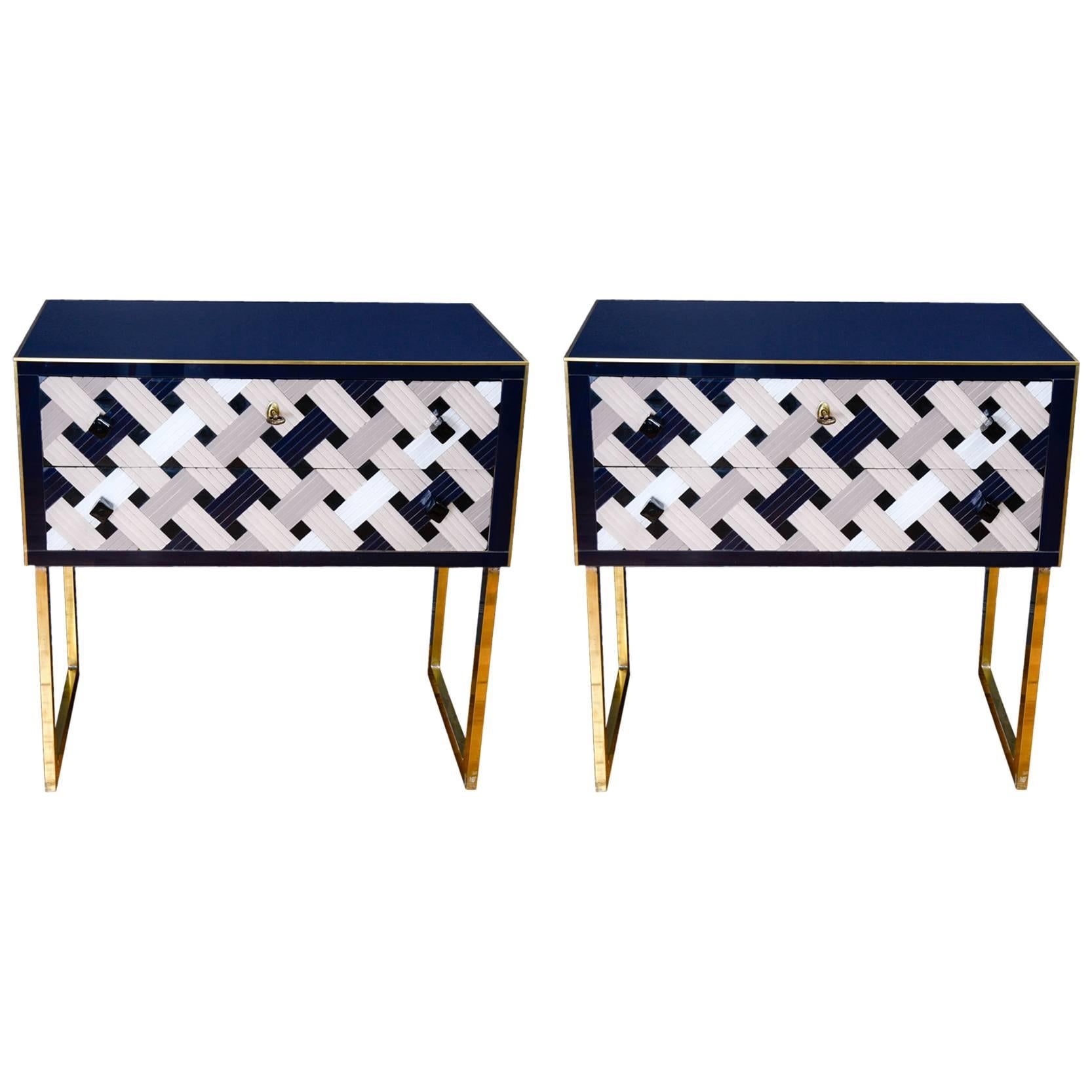  Pair of Mirrored and Brass Commodes, circa 2015