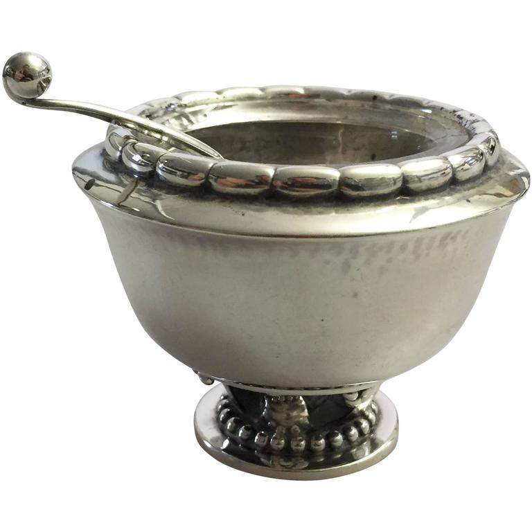 Jensen Sterling Silver Salt Dish 236 with Spoon 130 at 1stdibs
